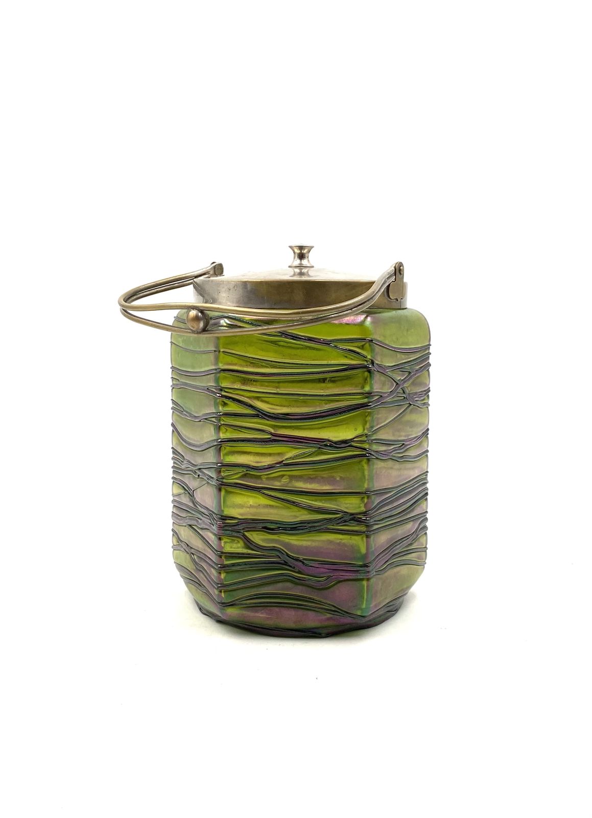 Jugendstil Iridescent Glass Cookies Jar, Pallme & König Austria 1910 Ca. photo for sale