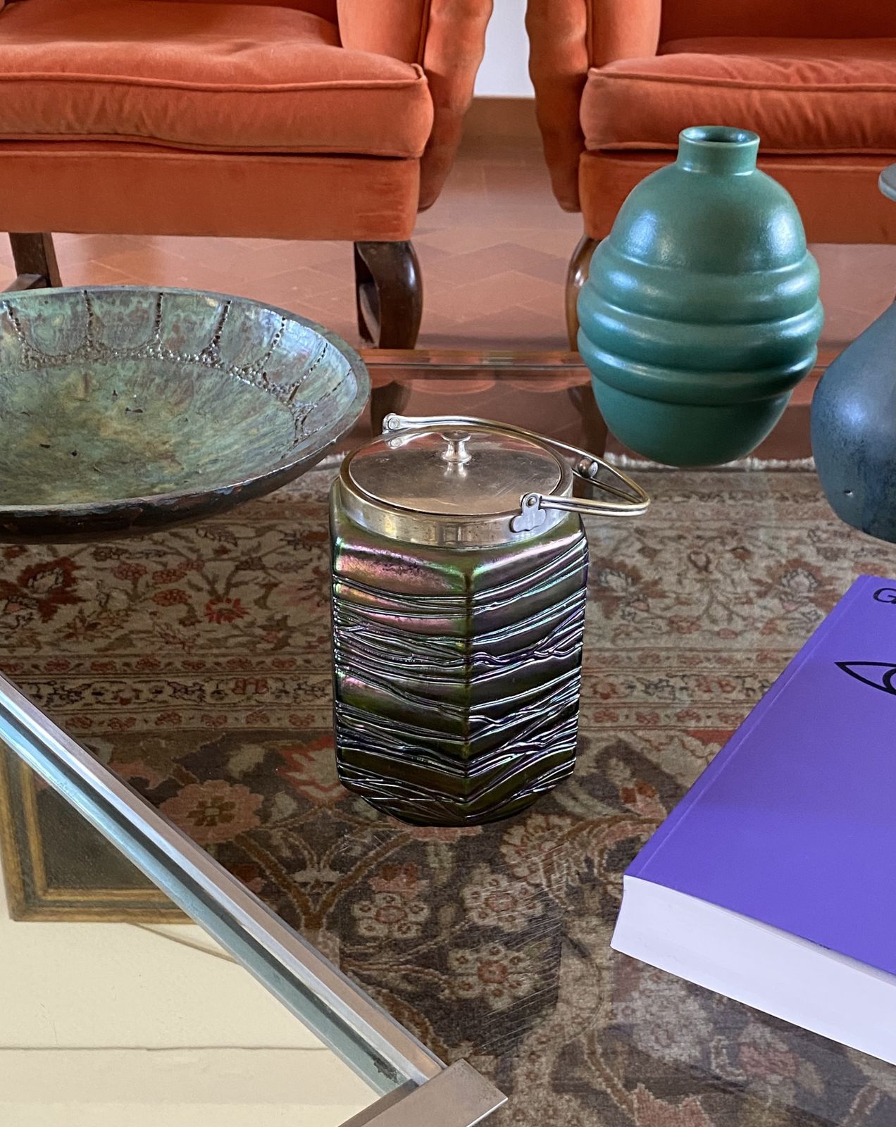 Jugendstil Iridescent Glass Cookies Jar, Pallme & König Austria 1910 Ca. photo vintage
