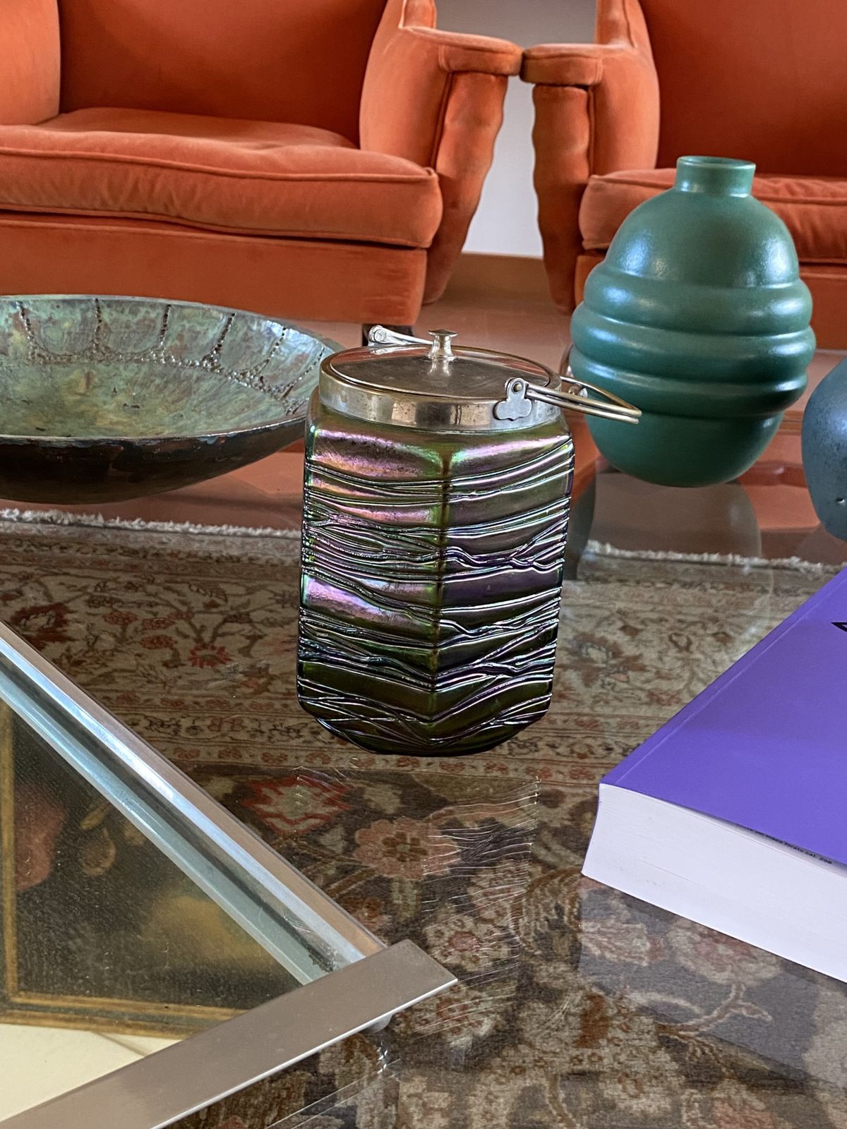 photo for sale Jugendstil Iridescent Glass Cookies Jar, Pallme & König Austria 1910 Ca.
