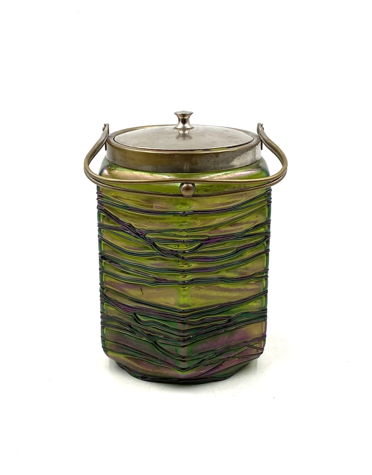 photo vintage Jugendstil Iridescent Glass Cookies Jar, Pallme & König Austria 1910 Ca.