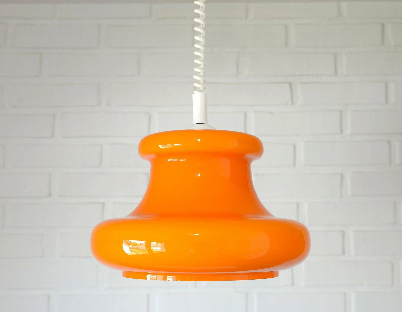 Vintage Orange Pendant Light / Mid Century Modern / Retro Glass Light Fixture / Mcm Hanging Lamp / Yugoslavia 1970's