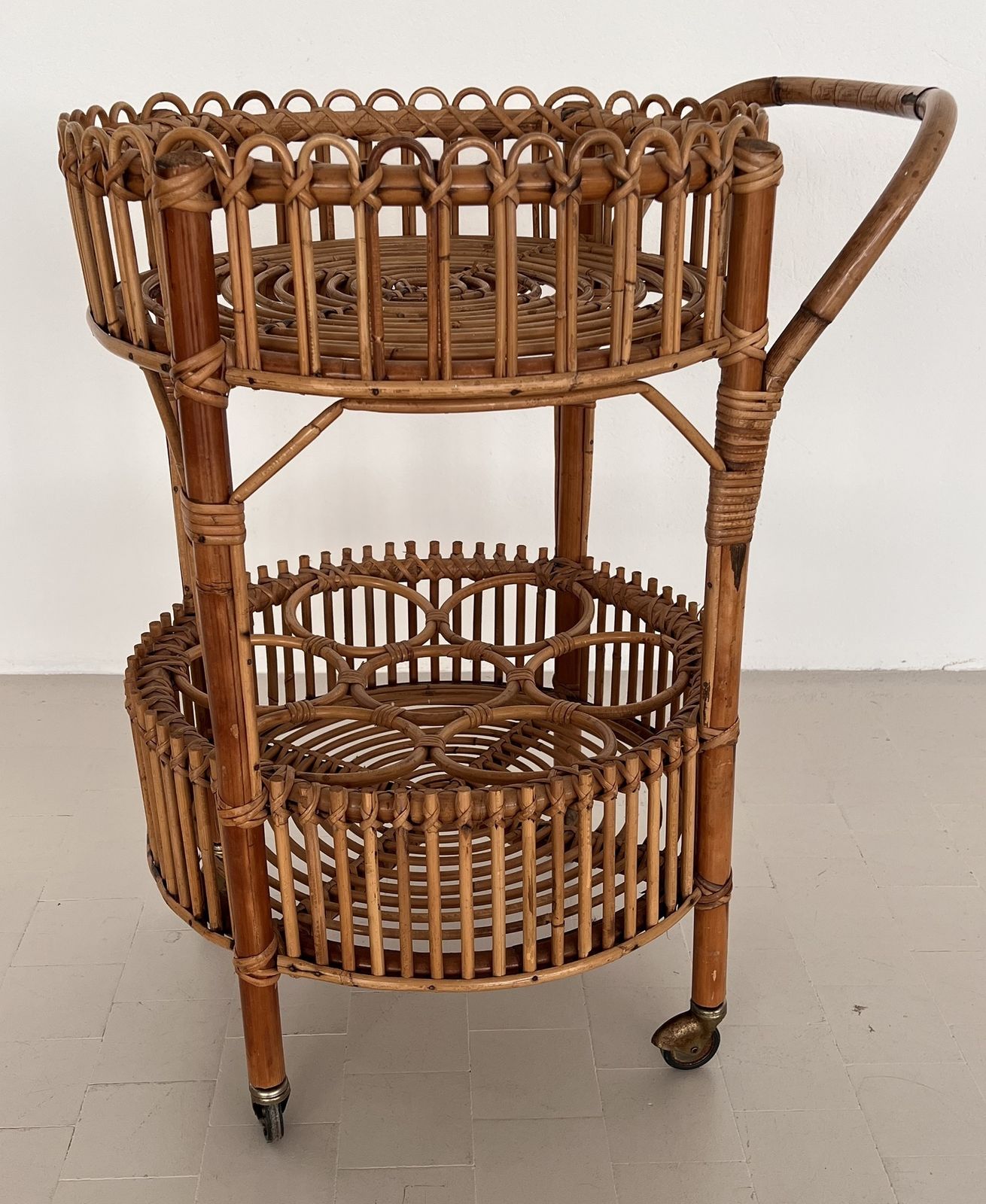 Italian Bamboo And Rattan Serving Bar Cart Or Trolley, 1970 photo for sale