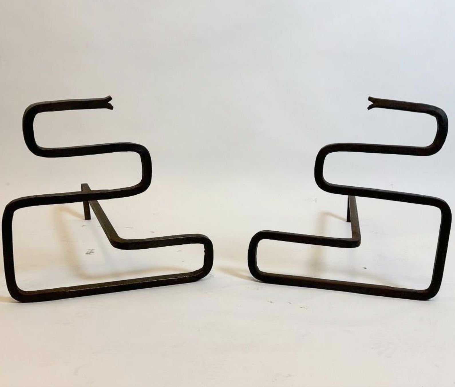 Pair Of Mid Century Modern Snake Firedogs, Wrought Iron, Italy photo Home Fixtures