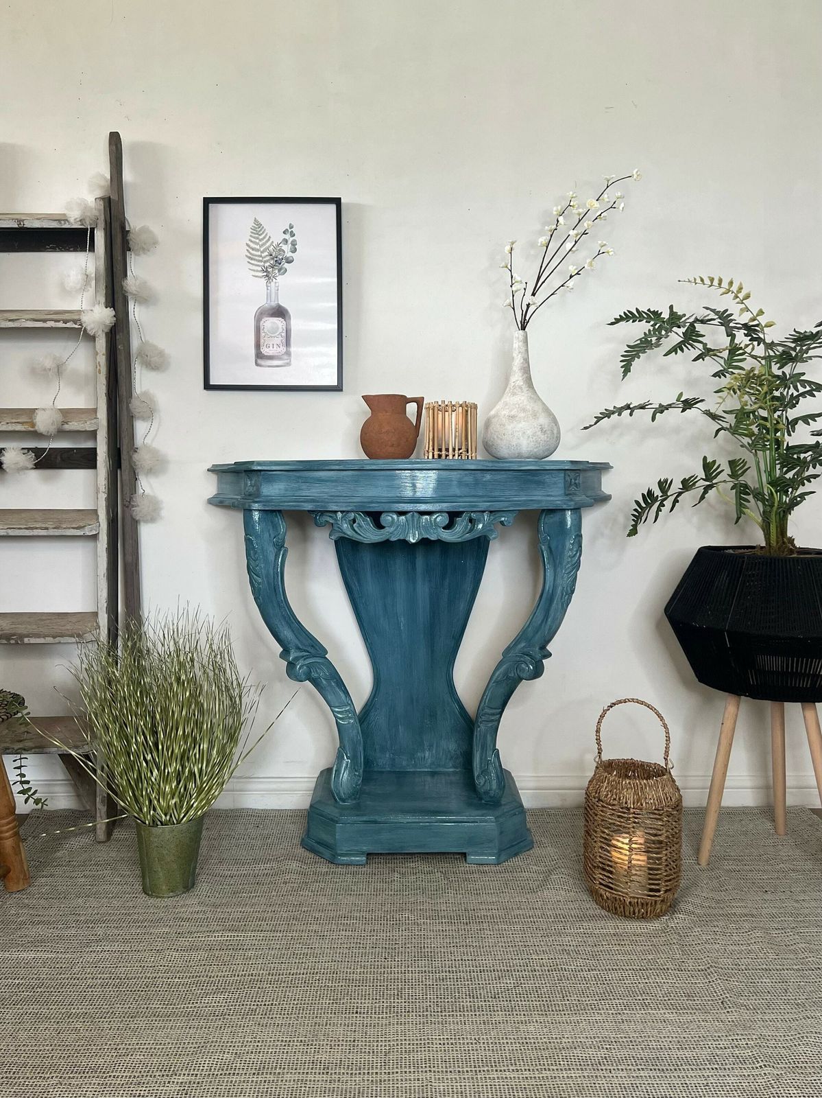 Layered Blue Boho Decorative Hallway Console Table
