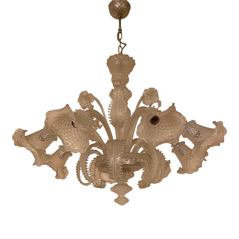 1970s Italian Style Murano Glass In Transparent And Sand Chandelier