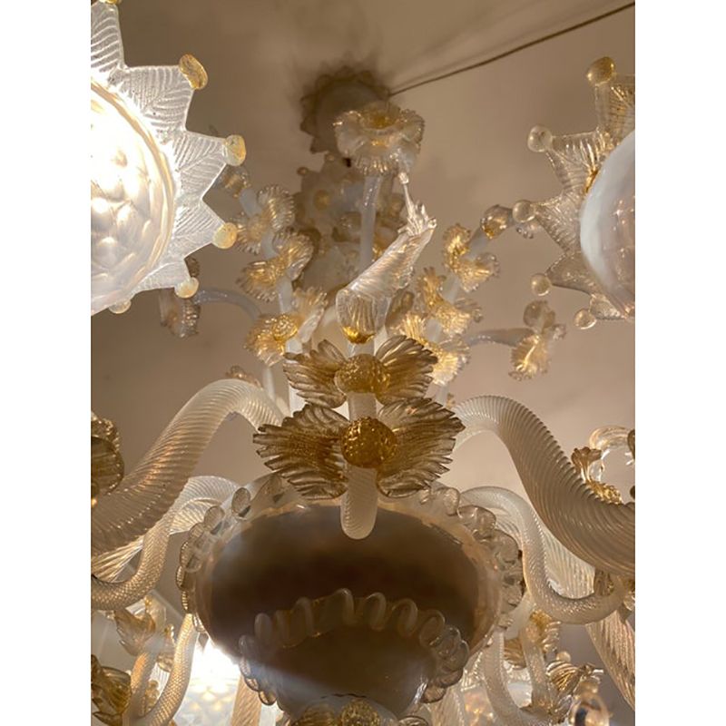 1970s Italian Style Murano Glass Seta Color And Gold Chandelier photo buy