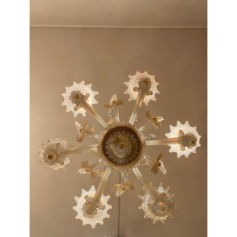 1970s Italian Style Murano Glass Seta Color And Gold Chandelier photo vinterior