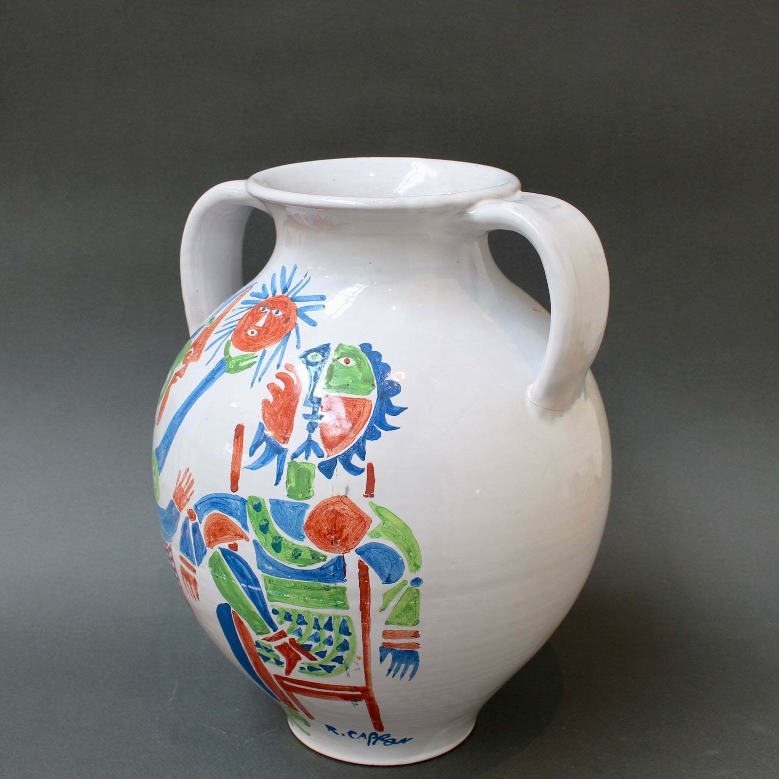 Vintage French Hand Painted Ceramic Vase By Roger Capron (Circa 1960s) photo furniture