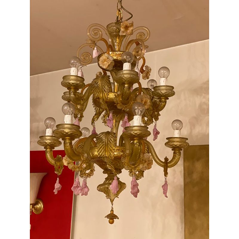 photo furniture 1970s Italian Style Murano Glass Multicolors With Flowers Chandelier