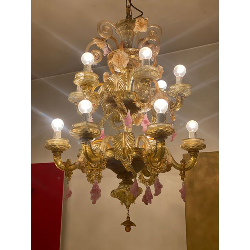 32800.0 1970s Italian Style Murano Glass Multicolors With Flowers Chandelier photo