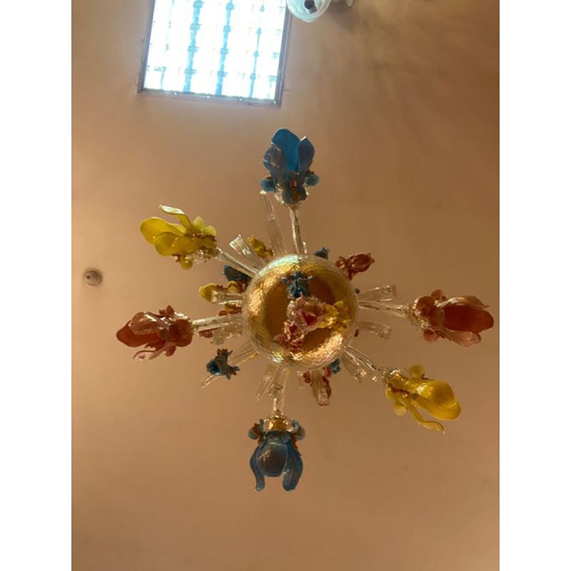 1970s Italian Style Murano Glass Multicolors With Flowers Chandelier photo vinterior