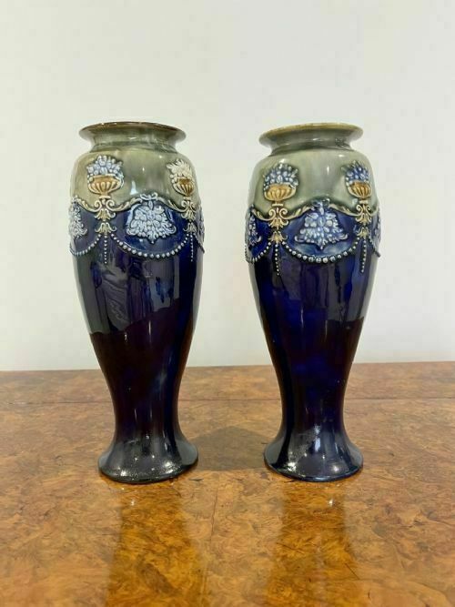 Quality Pair Of Victorian Royal Doulton Vases photo for sale