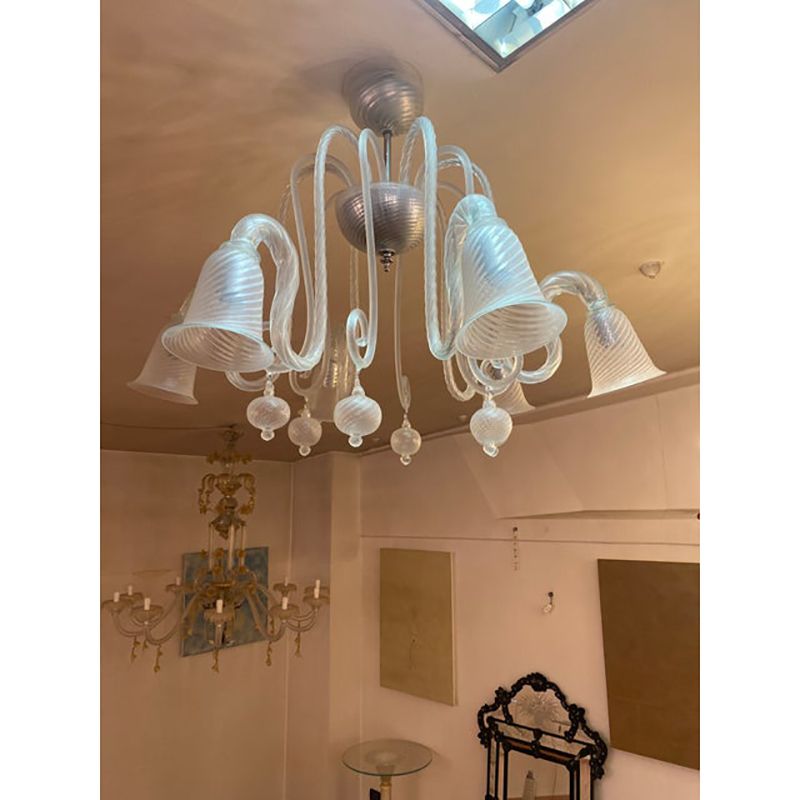 photo for sale 1970s Italian Style Murano Glass In Transparent Chandelier