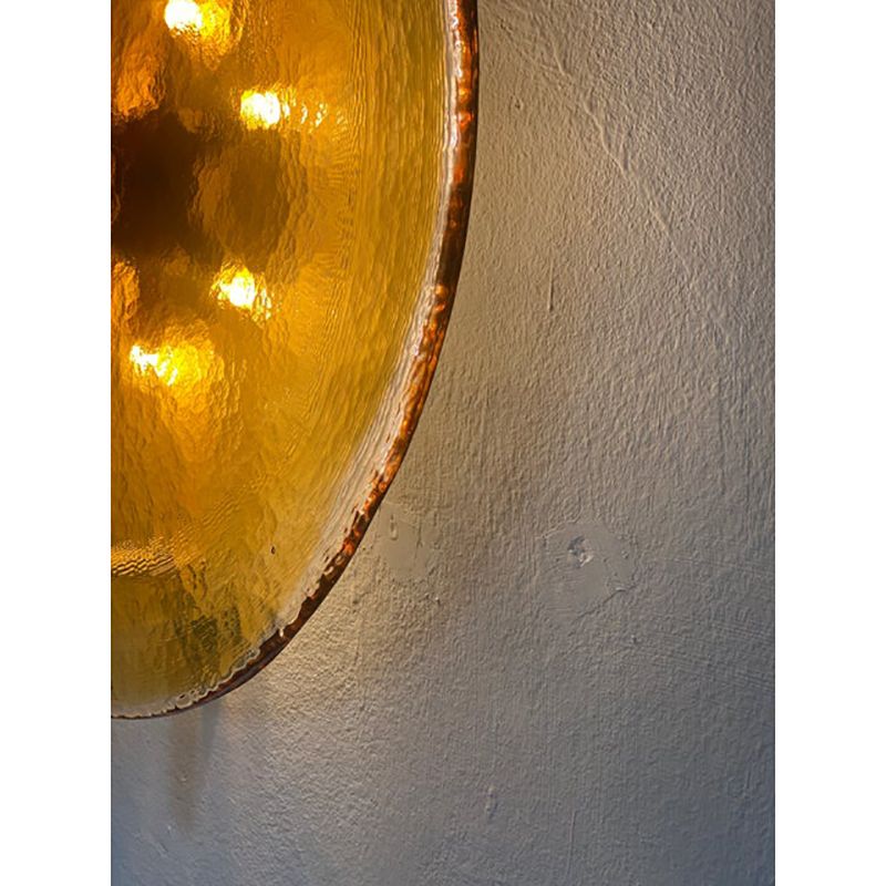 Italian Wall Light In Amber Murano Glass Disc And Brass Metal Frame photo furniture
