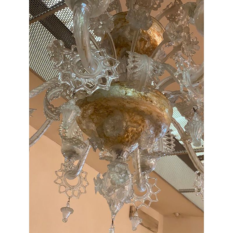 1970s Italian Style Murano Glass Transparent Chandelier photo Lighting