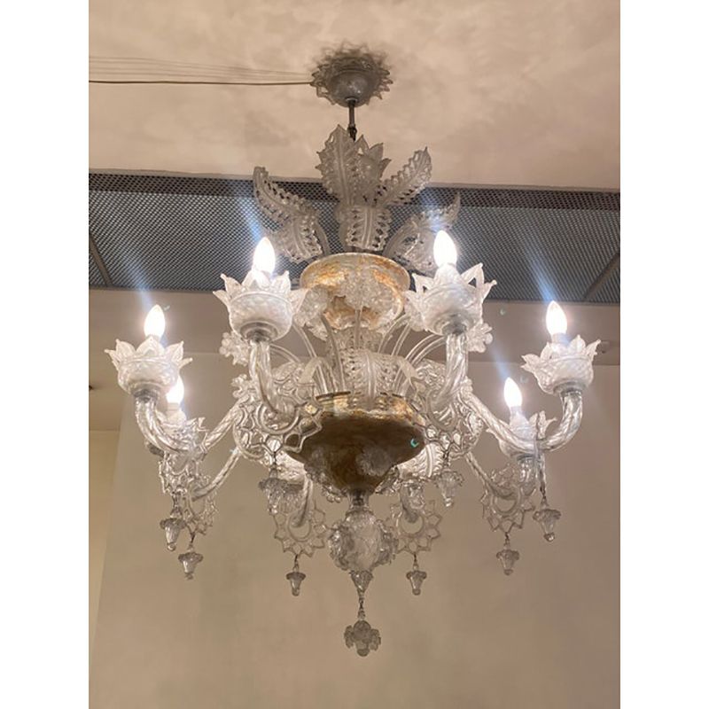 1970s Italian Style Murano Glass Transparent Chandelier photo vintage