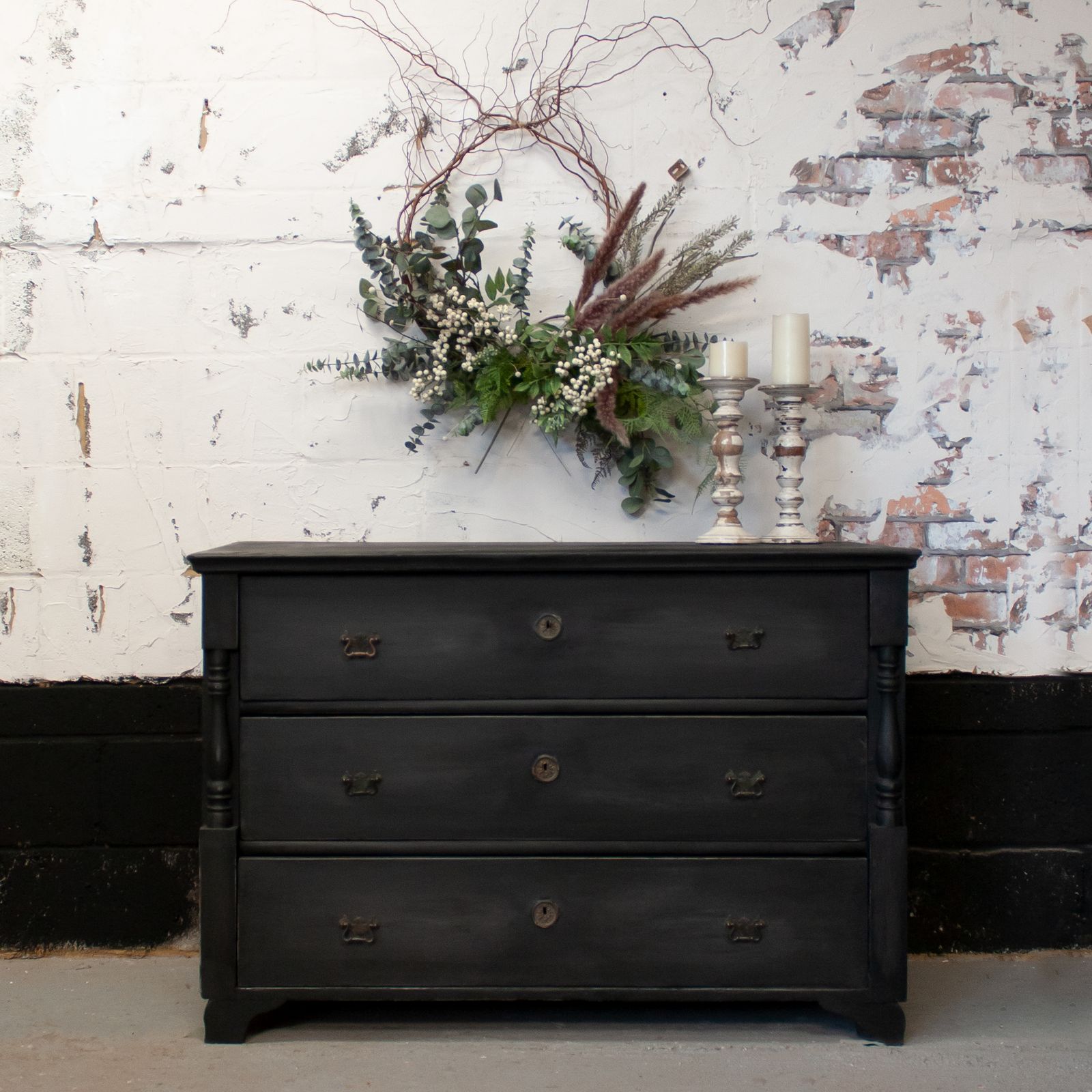 Vintage Black Wooden Chest Of Drawers photo furniture