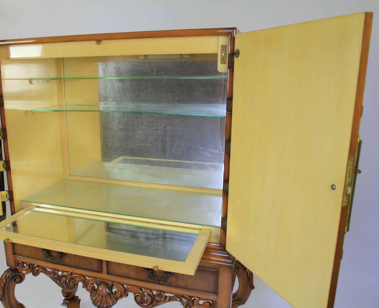 photo for sale Fine Burr Walnut Cocktail Cabinet By Berwick Furniture