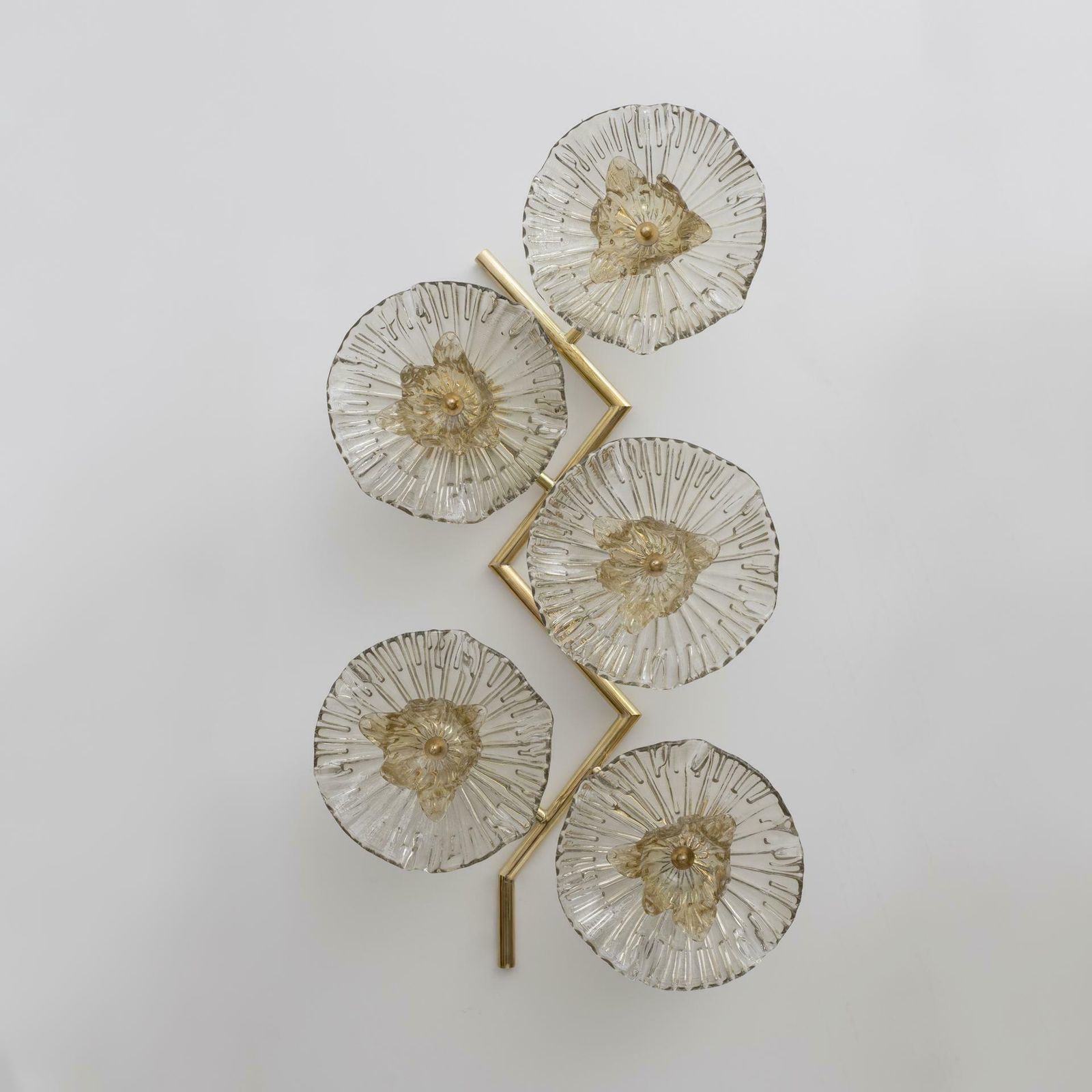 photo furniture Pair Of Modern Italian Murano Glass And Brass Flowers Wall Lamps