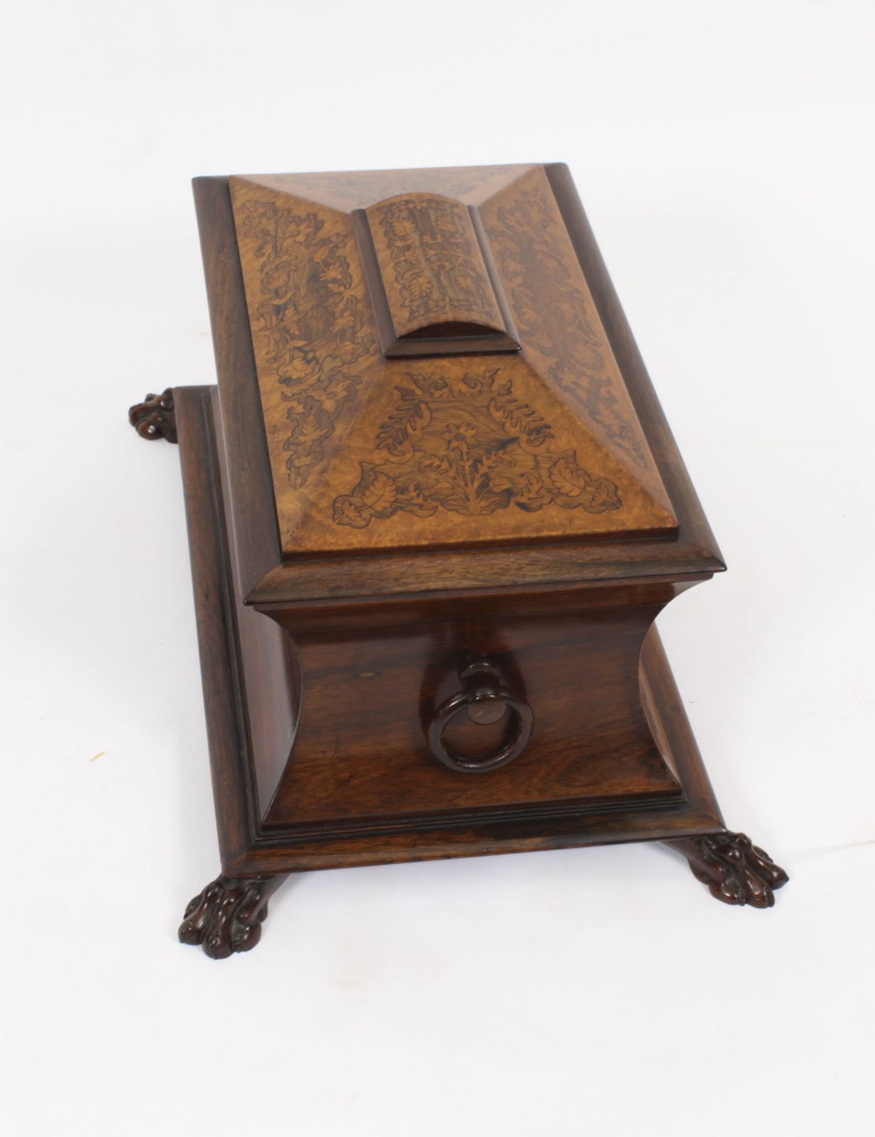 photo for sale Antique George IV Gonçalo Alves & Amboyna Marquetry Tea Caddy C1825 19th C