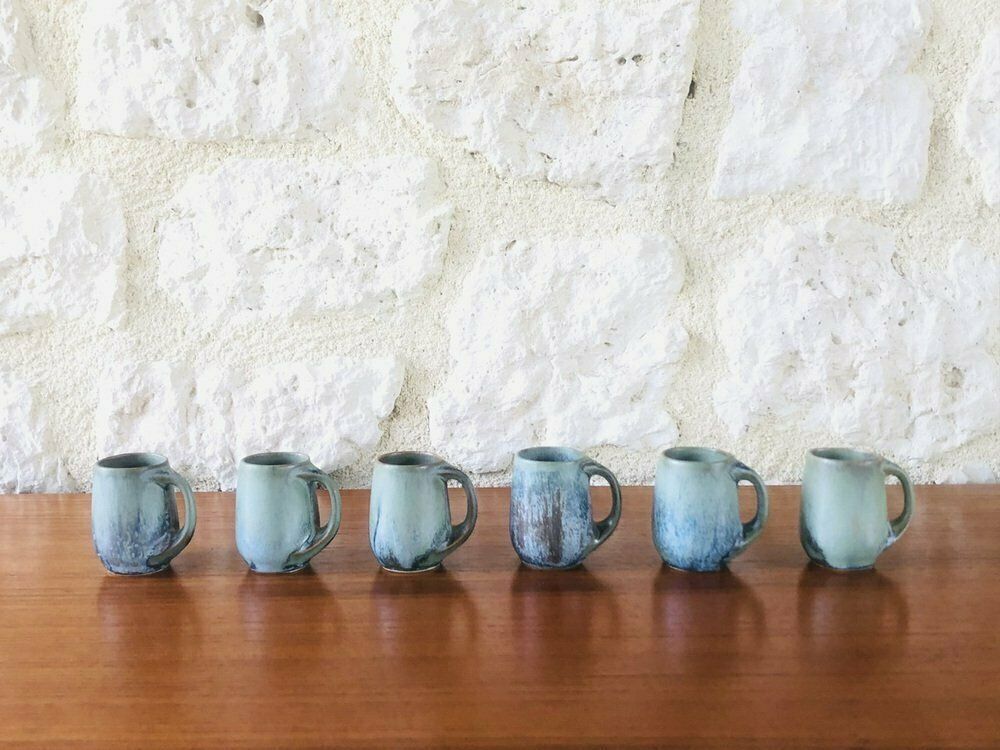 Home Decor Art Nouveau Flamed Stoneware Liquor Service From Denbac, Set Of 7 photo