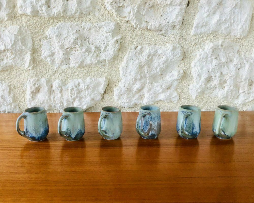 photo vinterior Art Nouveau Flamed Stoneware Liquor Service From Denbac, Set Of 7