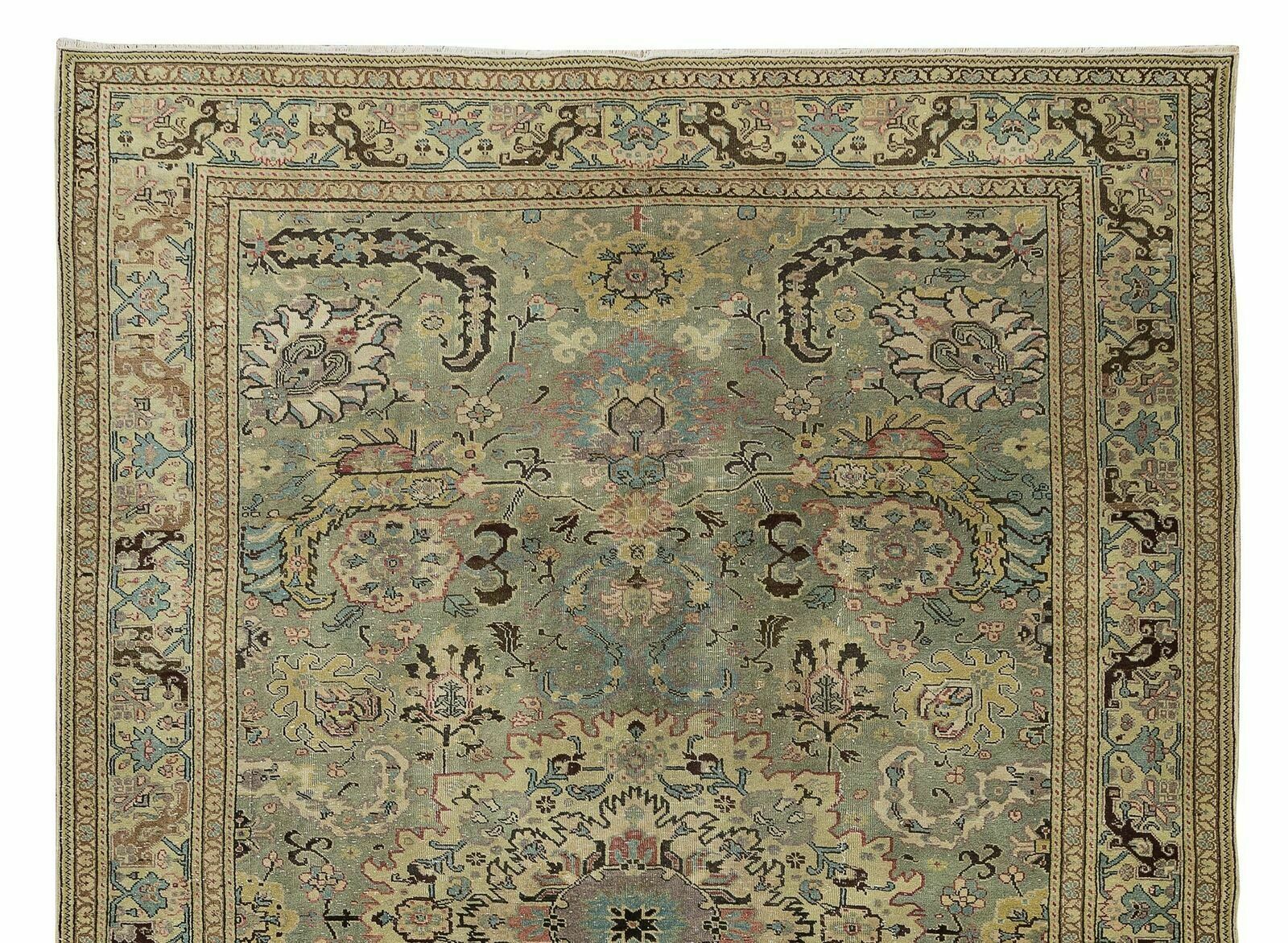 6.5x9.6 Ft Vintage Handmade Turkish Kayser, Area Rug In Shades Of Green, 100% Wool photo Textiles