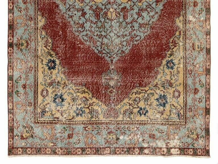 6.2x9 Ft Vintage Medallion Design Turkish Village Rug Made Of Natural Ndyed Wool photo for sale