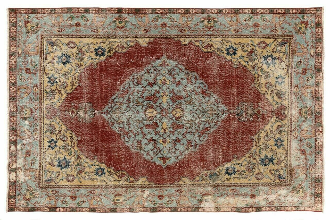 6.2x9 Ft Vintage Medallion Design Turkish Village Rug Made Of Natural Ndyed Wool photo Textiles