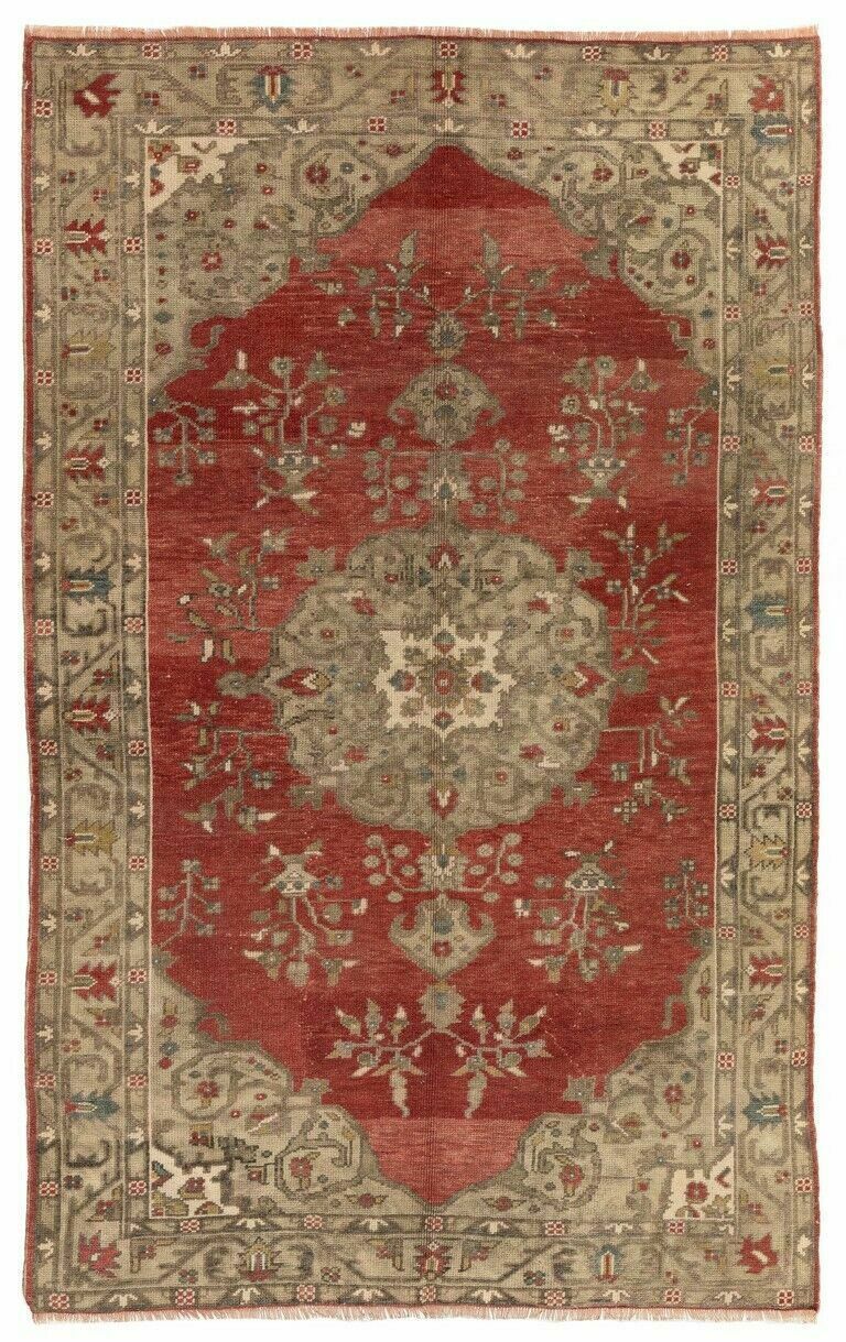 5.5x8.6 Ft Vintage Hand Knotted Turkish Area Rug, 100% Wool