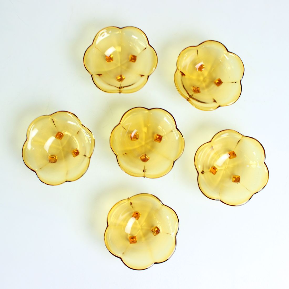 Set Of 6 Smaller Bowls In Amber Glass, Borske Sklo 1960s
