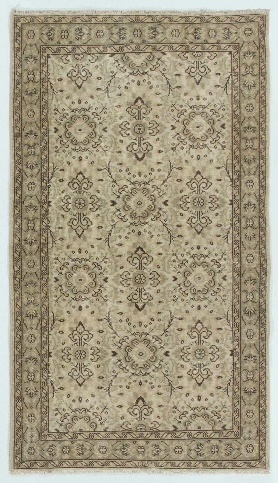 4x7 Ft Mid Century Vintage Handmade Turkish Oushak Rug With Floral Design