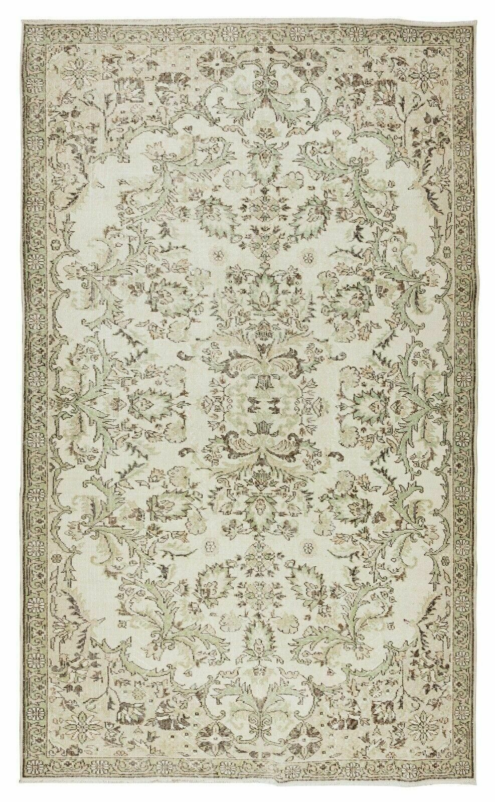6.3x10.3 Ft Vintage Handmade Anatolian Oushak Wool Rug With Floral Garden Design