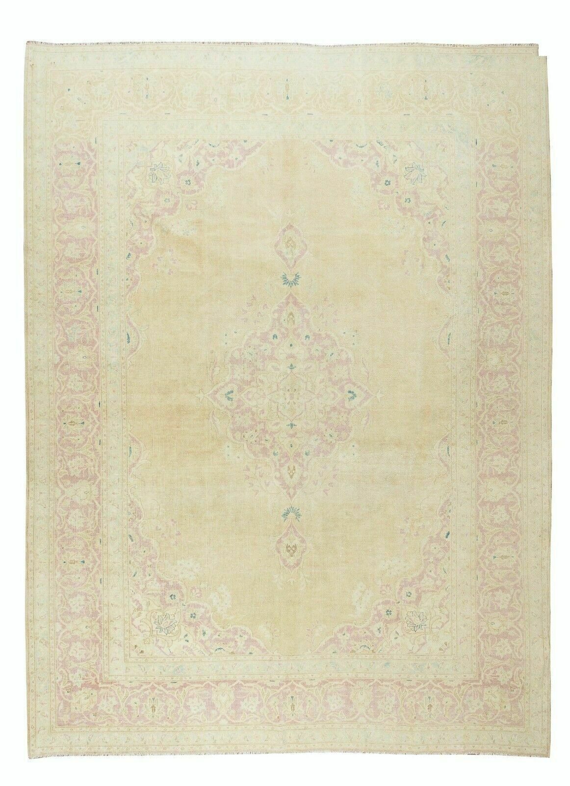 8x10.6 Ft Vintage Hand Knotted Turkish Oushak Rug, Antique Washed Wool Carpet