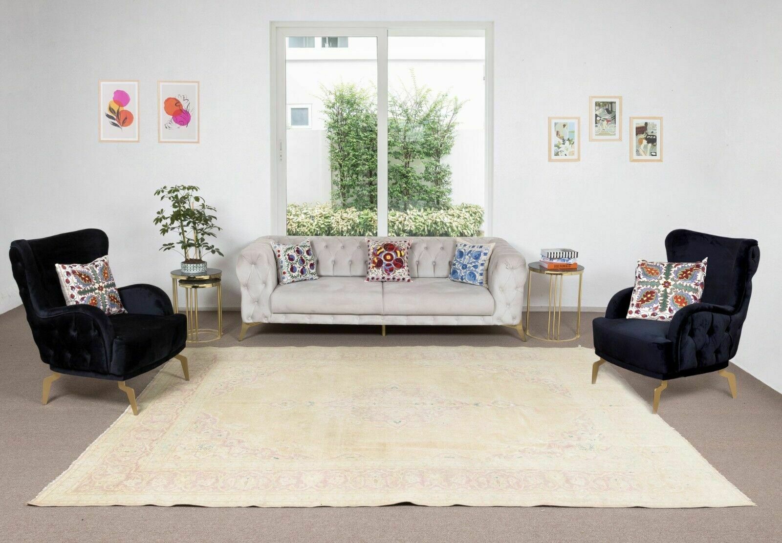 8x10.6 Ft Vintage Hand Knotted Turkish Oushak Rug, Antique Washed Wool Carpet photo furniture