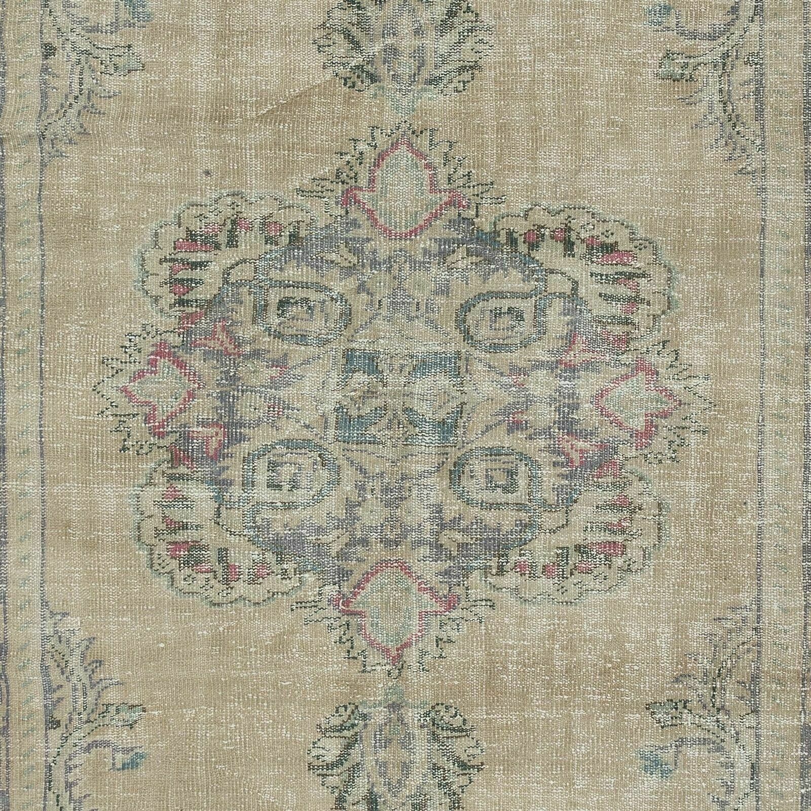 Vintage Sun Faded Rug, Hand Knotted Turkish Carpet In Beige & Gray photo 412.0