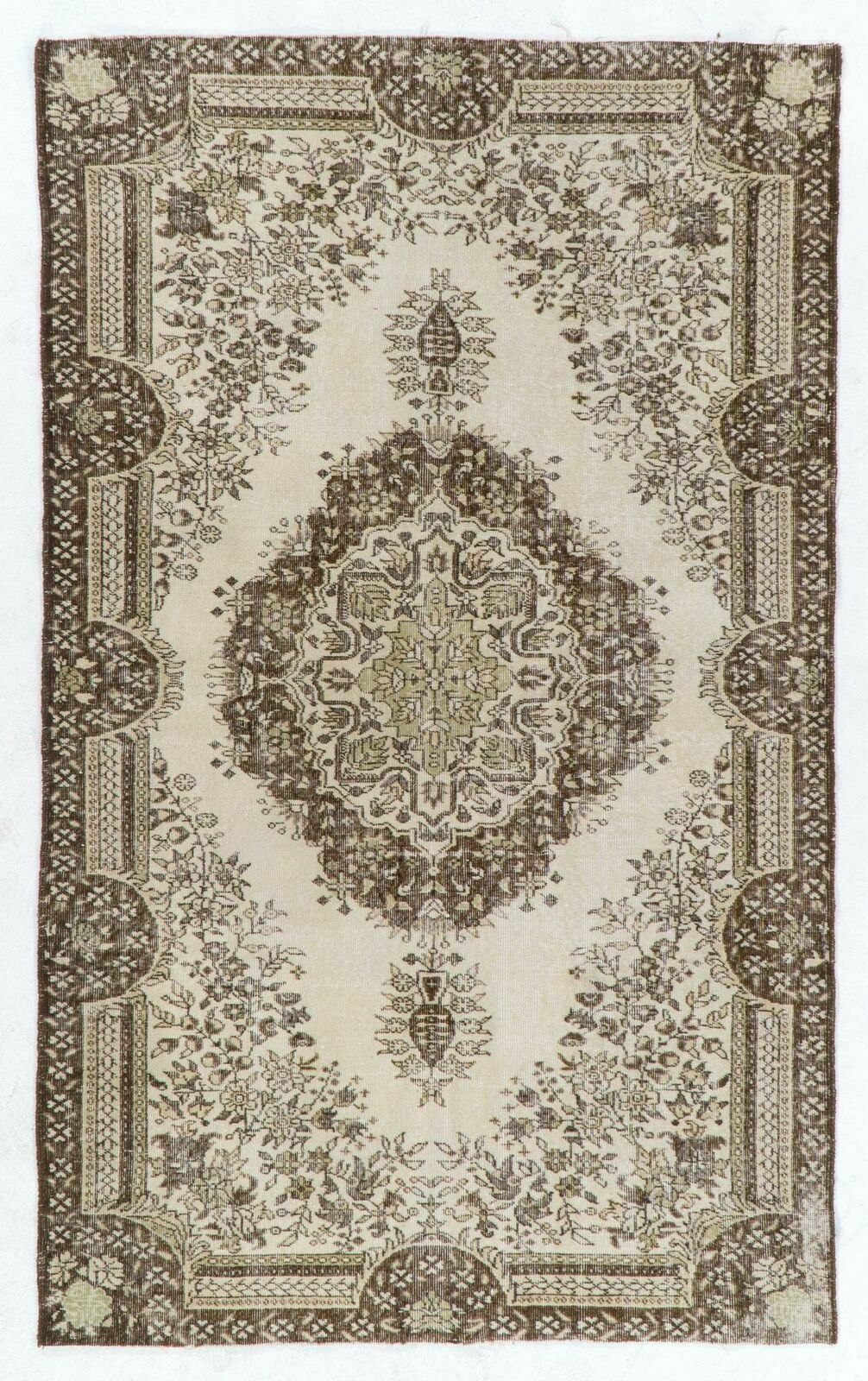 Vintage Antique Washed Sparta Rug In Natural Beige And Brown Wool