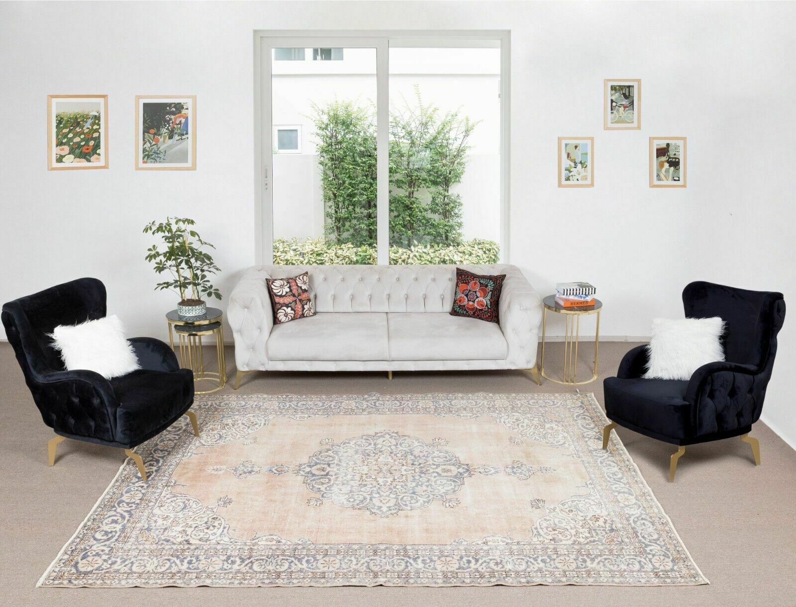 7.4x10.4 Ft Handmade Vintage Turkish Oushak Wool Area Rug With Medallion Design photo furniture