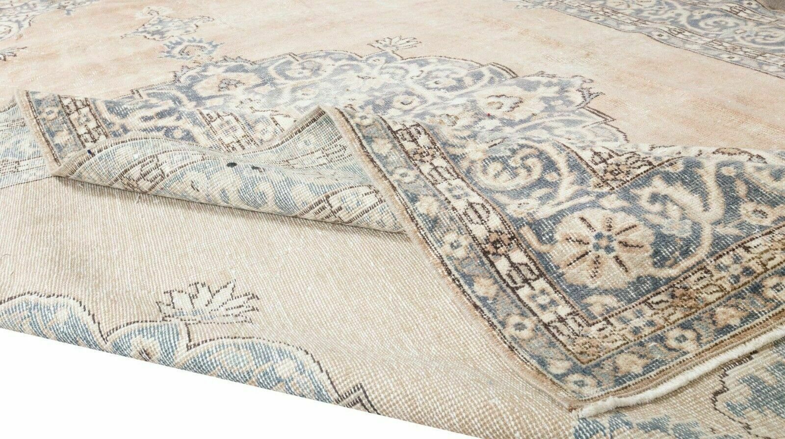 7.4x10.4 Ft Handmade Vintage Turkish Oushak Wool Area Rug With Medallion Design photo for sale