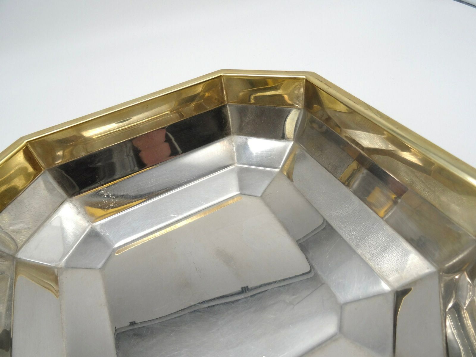photo furniture Beautiful Mid Century Silver & Gold Plated Geometric Fruit Bowl Center Of Table By Gotthingen