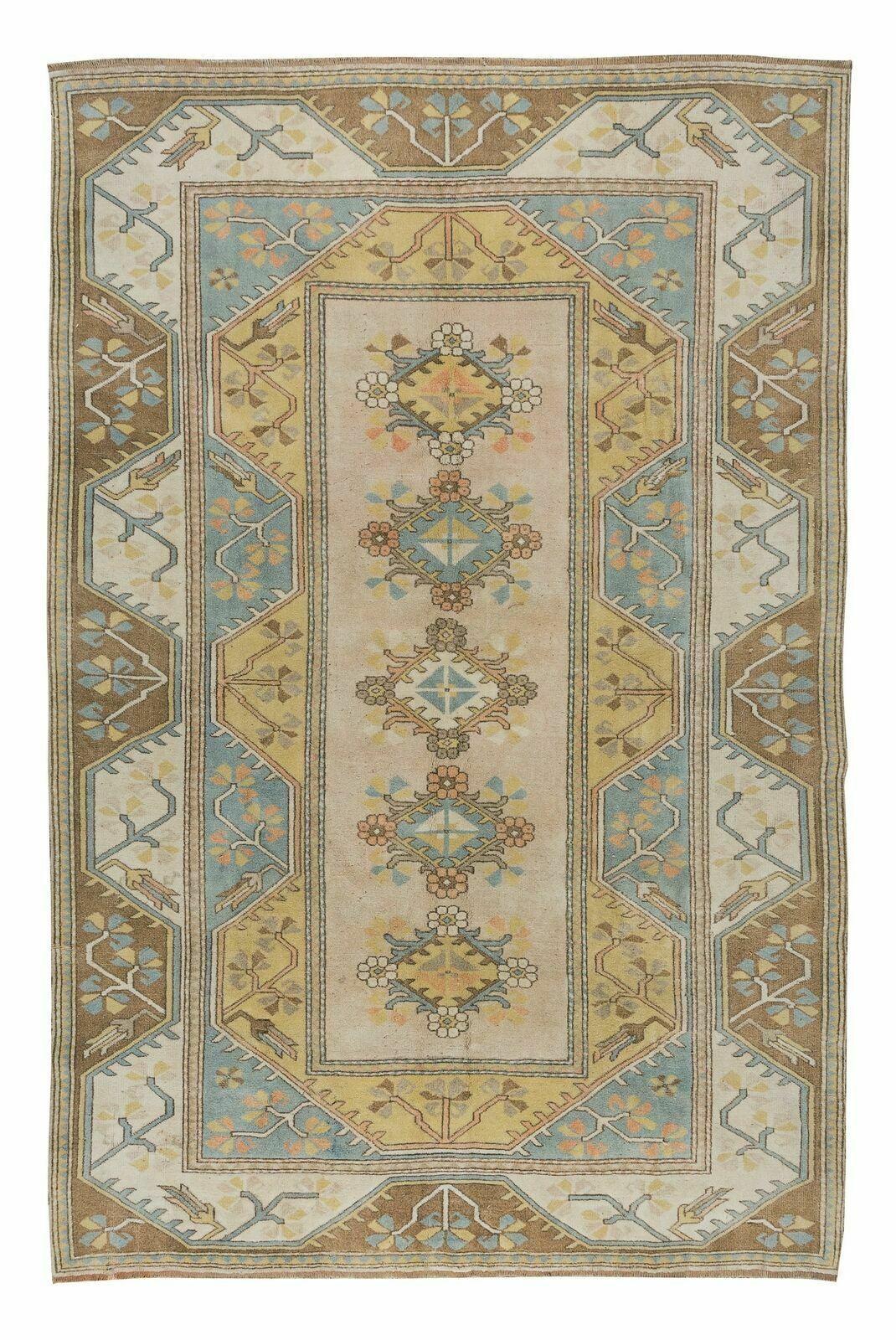 Turkish Milas Rug, Vintage Geometric Pattern Hand Knotted Wool Carpet