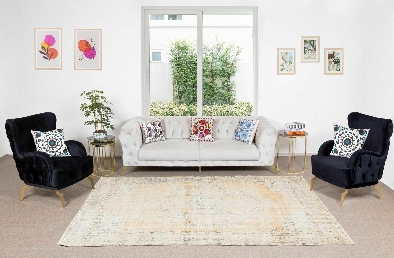 6.2x10 Ft Distressed 1960s Handmade Oushak Area Rug, Antique Washed Wool Carpet photo furniture