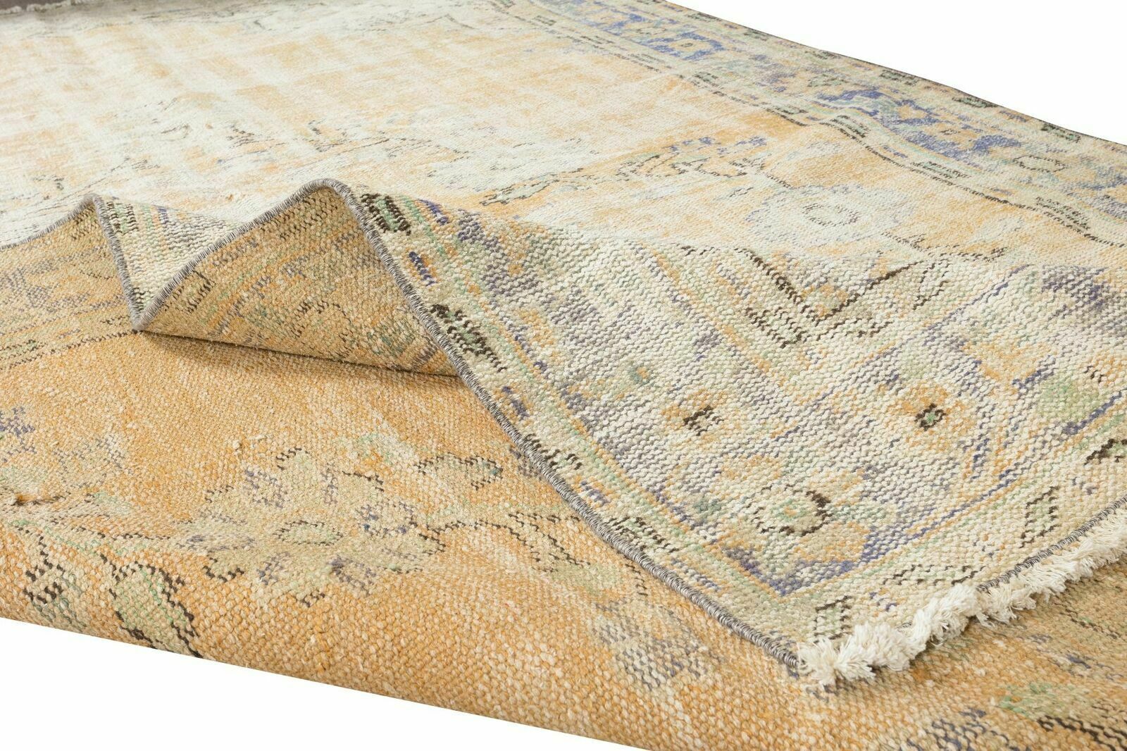 6.2x10 Ft Distressed 1960s Handmade Oushak Area Rug, Antique Washed Wool Carpet photo for sale