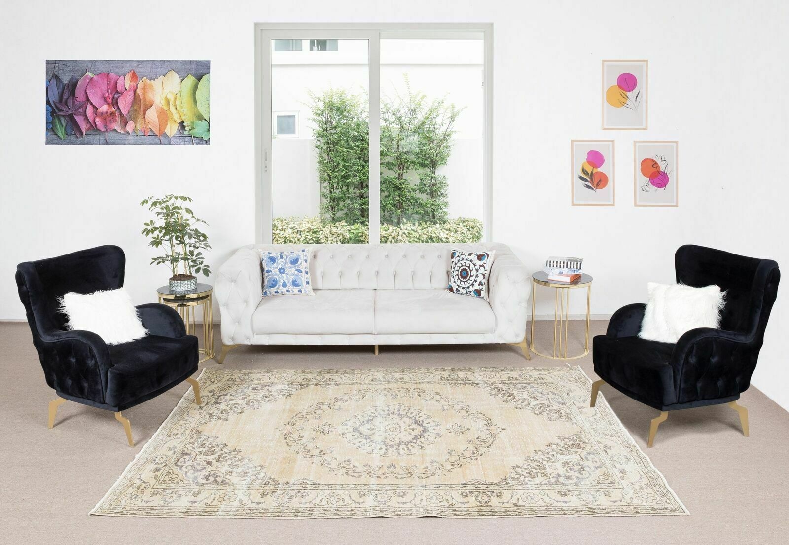6.3x9.2 Ft Antique Washed Vintage Handmade Anatolian Oushak Wool Area Rug photo furniture