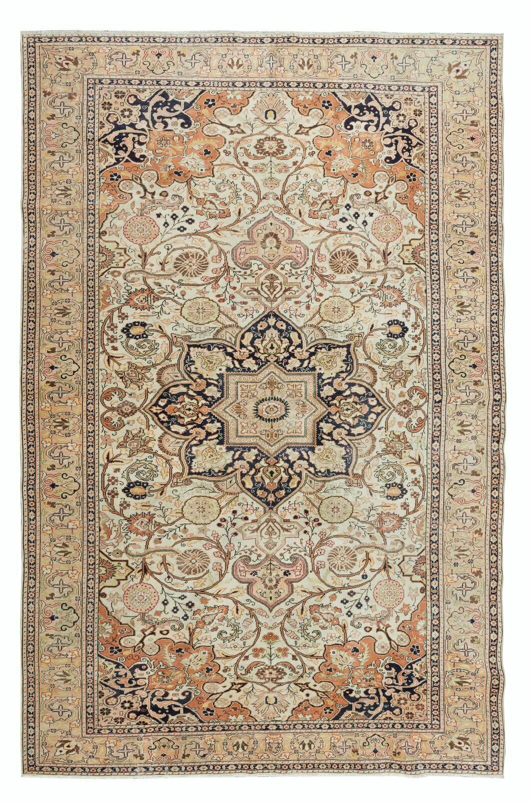 6.4x10 Ft Vintage Handmade Turkish Wool Area Rug With Medallion Design