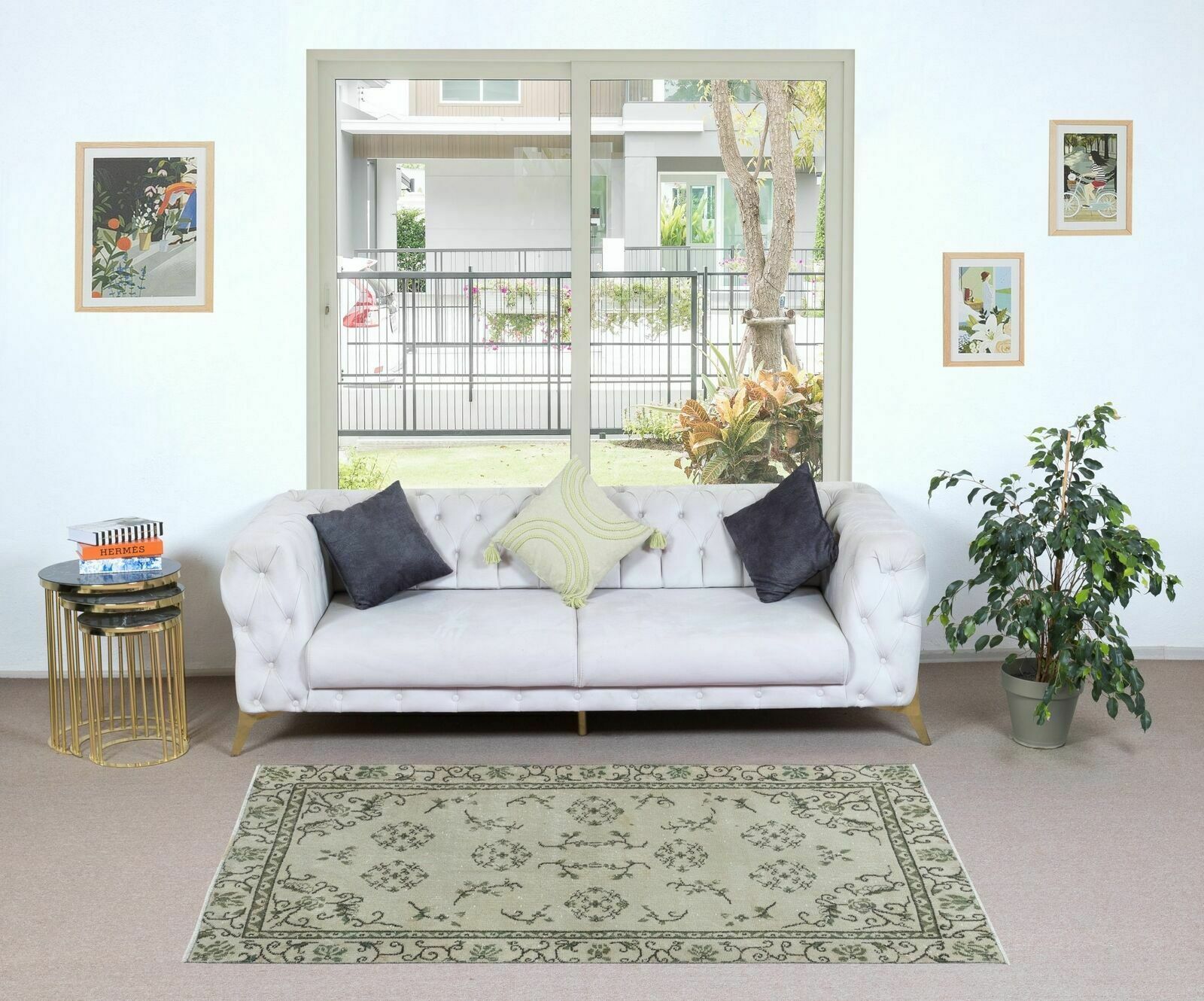 3.8x6.6 Ft Chinese Art Deco Vintage Hand Knotted Rug, Sun Faded Small Carpet photo furniture