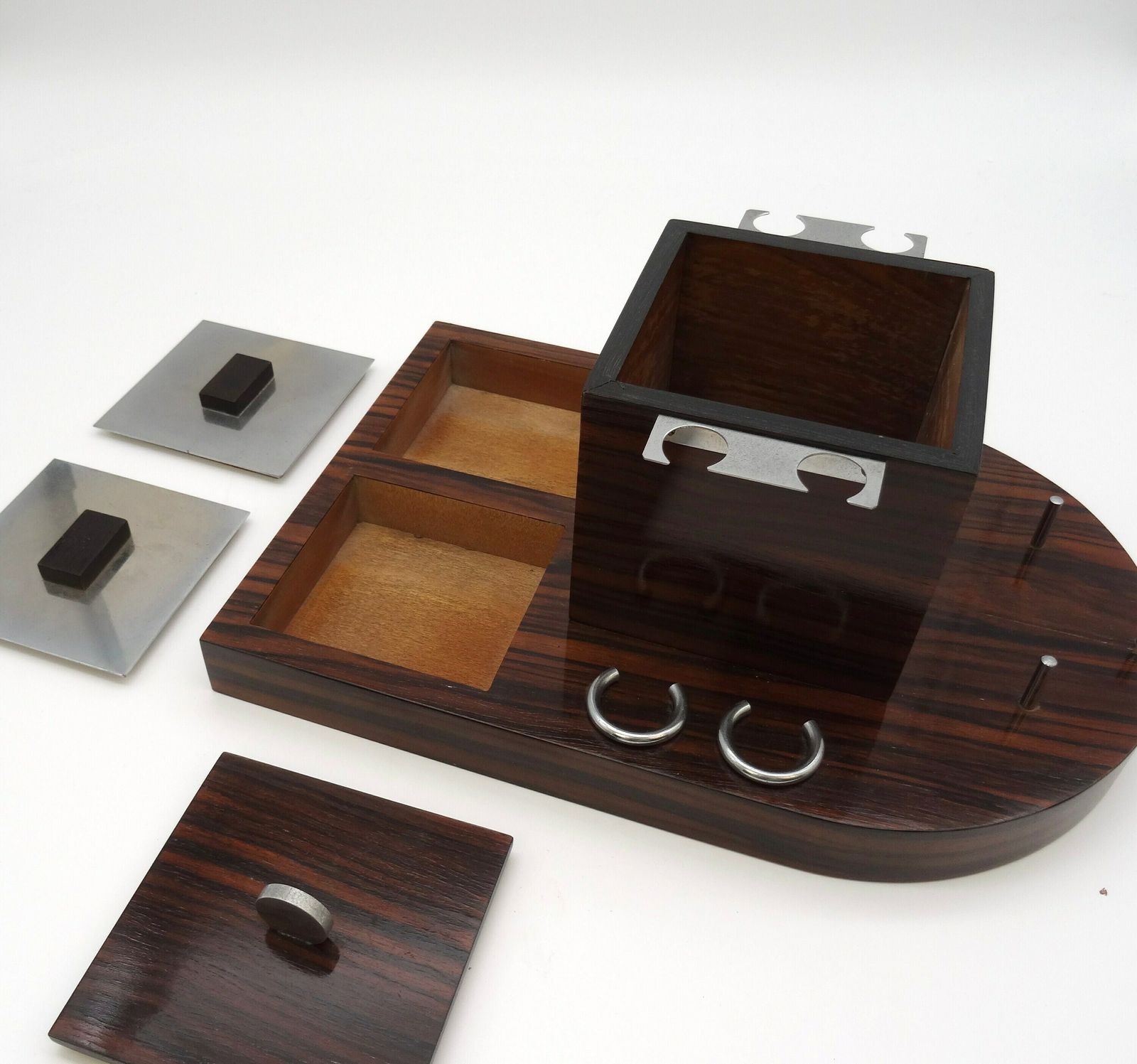 Rare Art Deco Rosewood Pipe Stand Holder Box France 1930 photo vintage