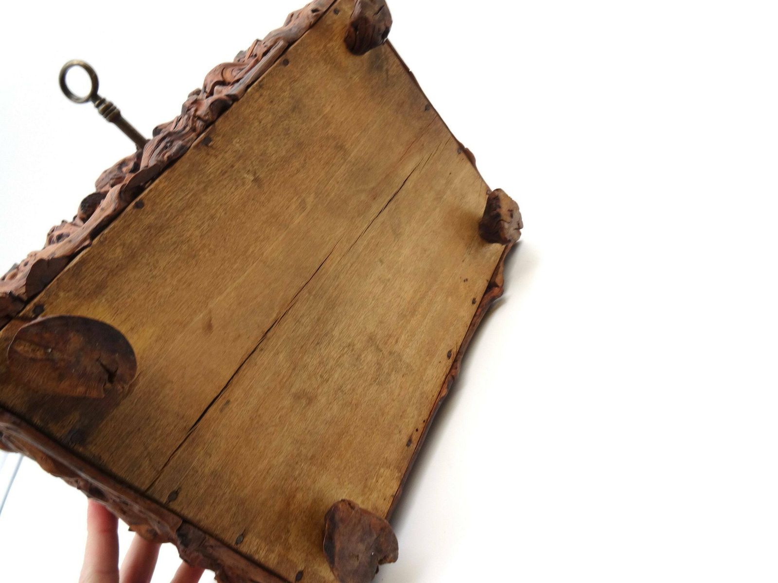 Rare Antique Black Forest Tramp Folk Art Root Wood Jewelry Box Germany 1890 photo 778.0
