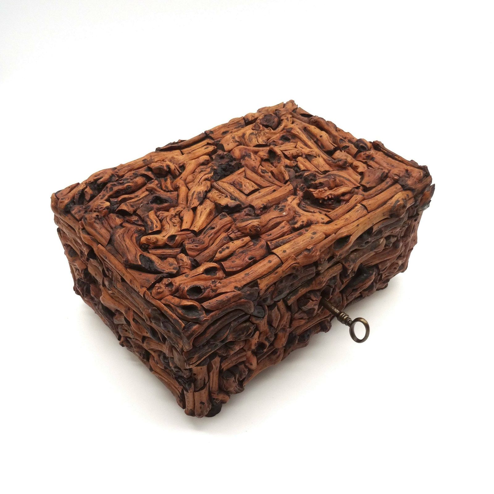 photo for sale Rare Antique Black Forest Tramp Folk Art Root Wood Jewelry Box Germany 1890