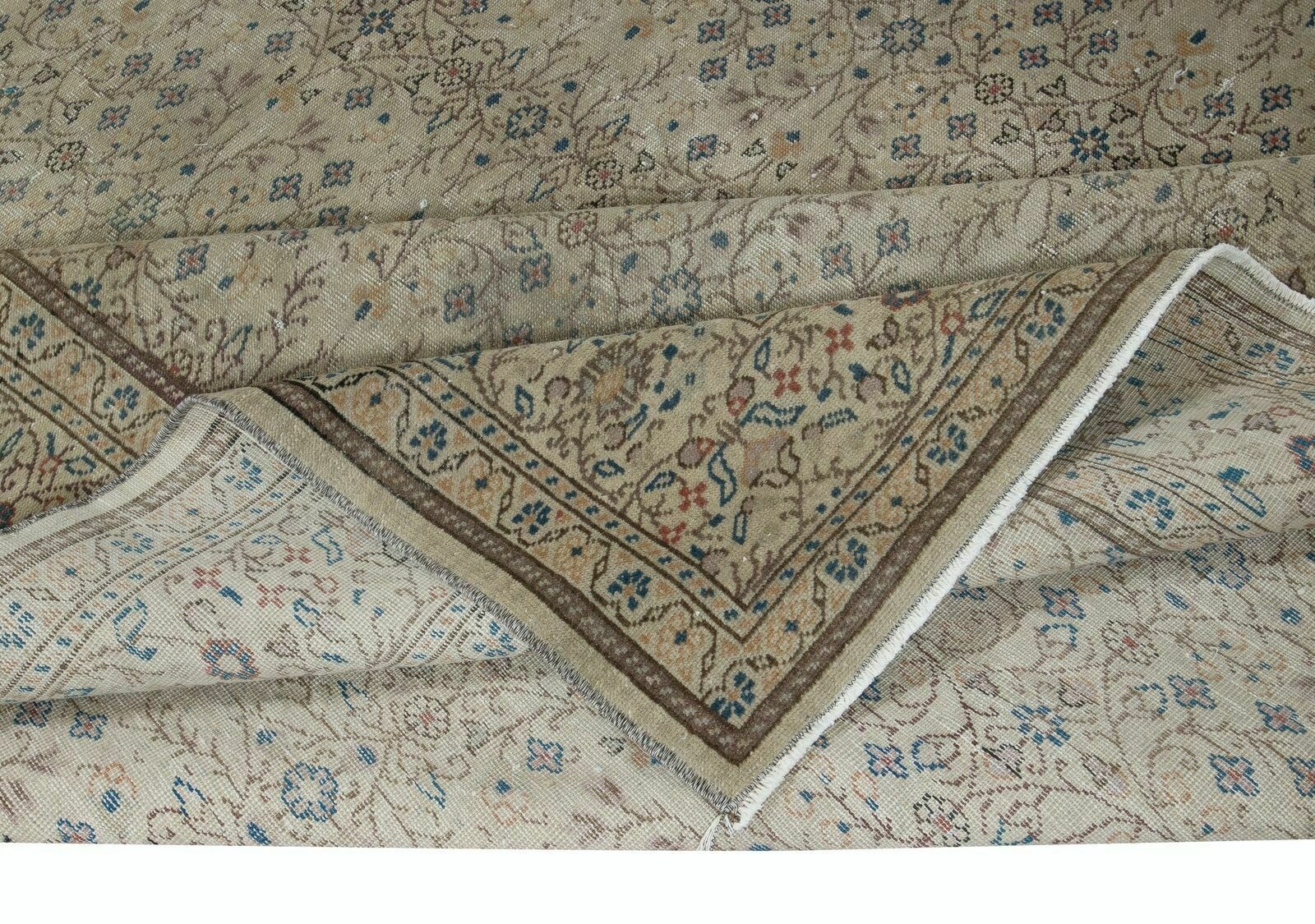 6.6x9.4 Ft Vintage Hand Knotted Anatolian Oushak Rug In Beige With Floral Design photo for sale